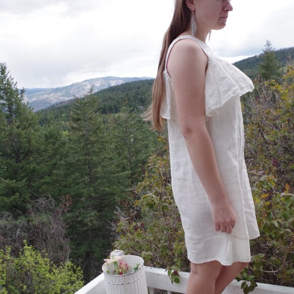 100% Linen Cream Color Dress By Via Signoria Made In Italy - Picture 3 of 9